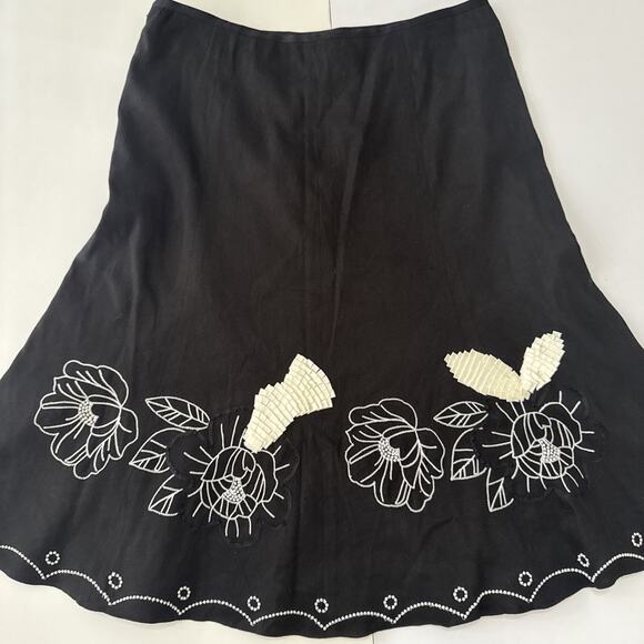 Etcetera Skirt Round Linen Blend Embellished Embroidery Bead Ribbon Lined Size 2 - Picture 10 of 15